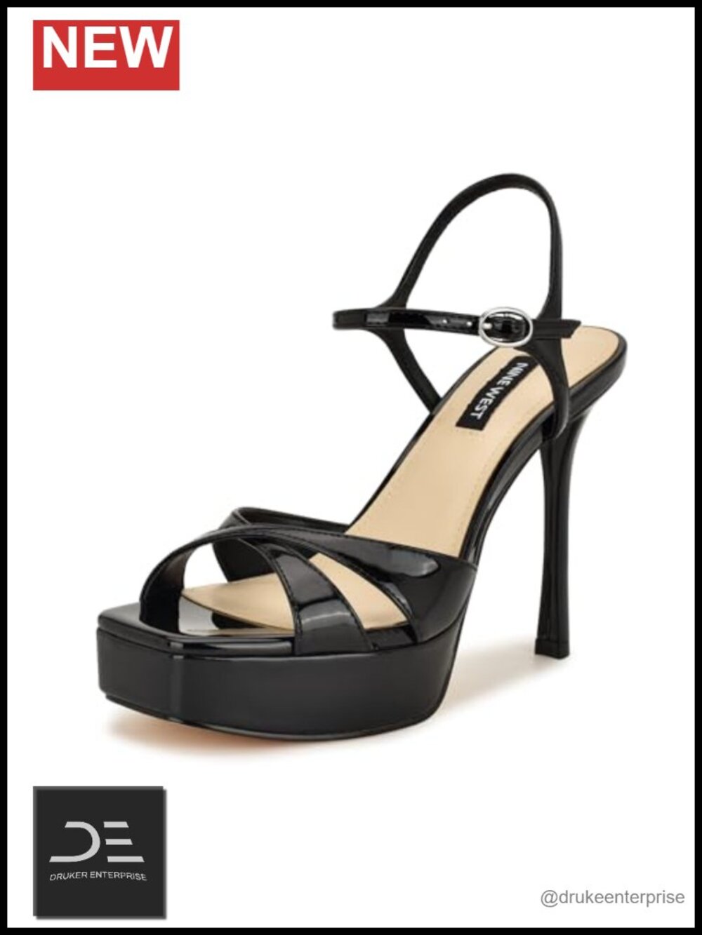 Nine West Tates Faux Patent Leather Stiletto Heel Platform Sandals